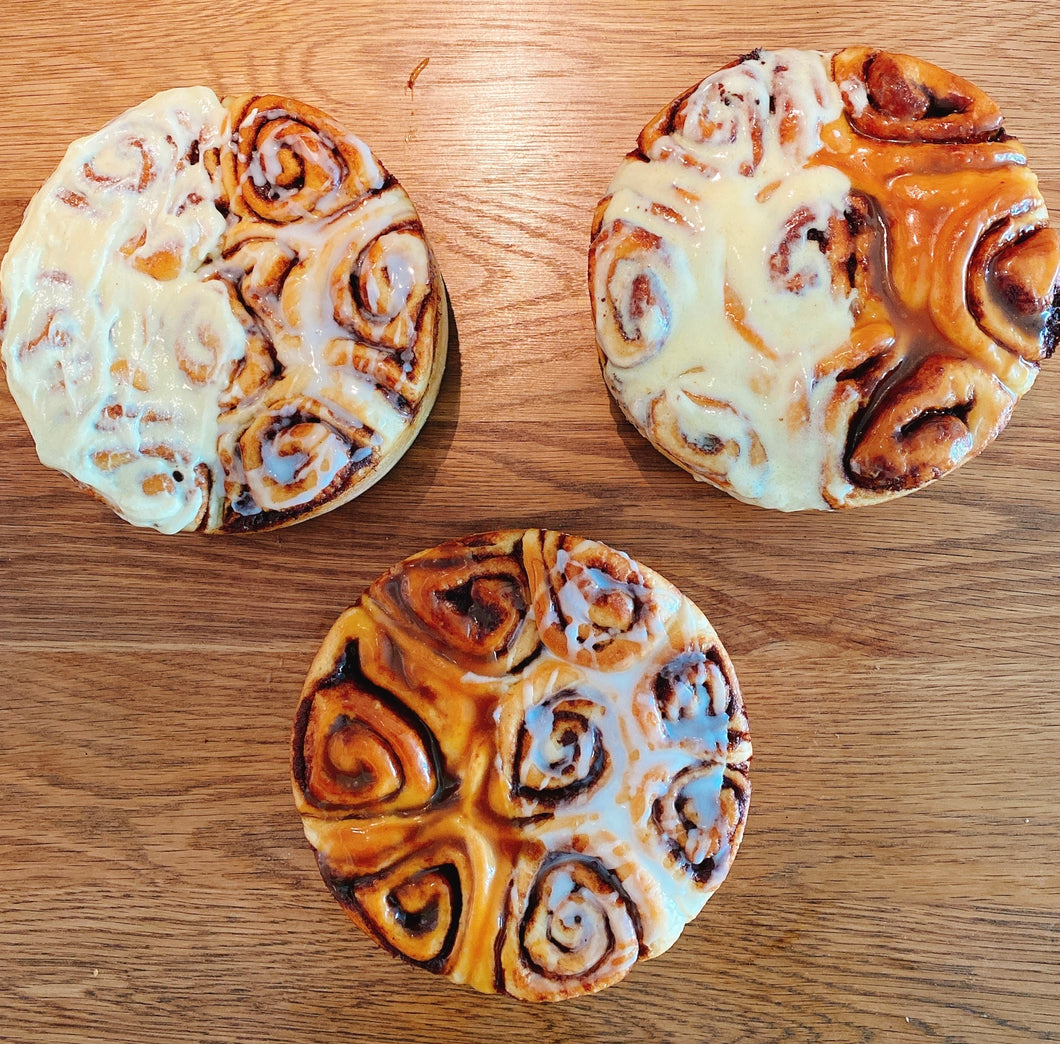 Egg-Free Duo flavor Cinnamon Roll - Choose your combination (Glaze, Cream Cheese & H. Salted Caramel)